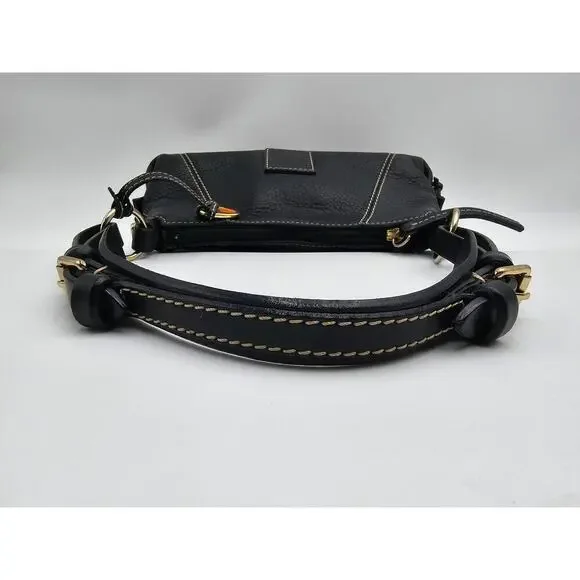 Y2K Dooney & Bourke Black Pebbled Leather Mini East West Slouch Hobo Duck Charm - Picture 8 of 14